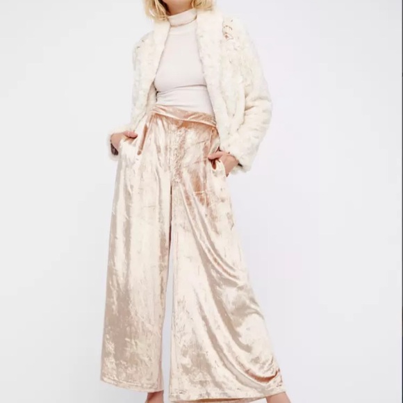 Free People Pants - Free People Wide Leg Gold Velvet Palazzo Pants